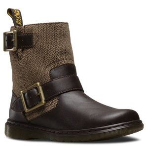 Dr. Martens Docs Gayle brown tweed/leather moto boot * NWOB * size 11 US 9 UK